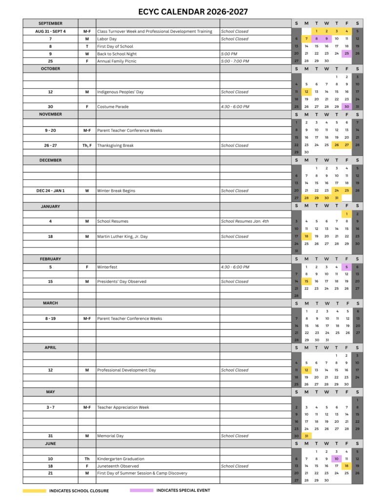 ECYC Calendar 2026-2027